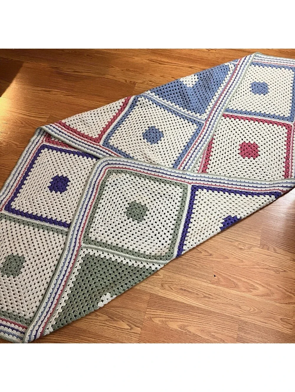 Hand Crochet Granny Squares Afghan Multicolor Boho / Baby Throw 68 X 51 in.
